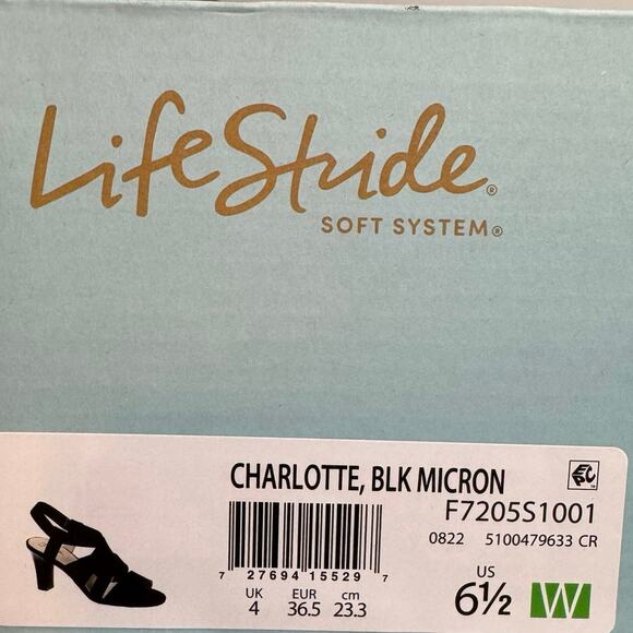 LifeStride Charlotte Black Slingback Block Heel Sandals Size 6.5W - Picture 9 of 13